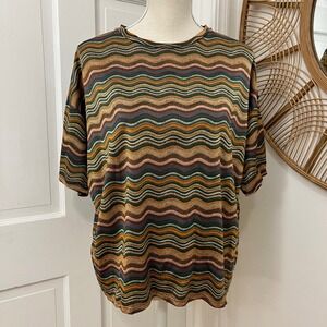 VTG Farentino Ferre Boxy Zig Zag Top XL Italian Luxury Artsy Retro Chevron Fall